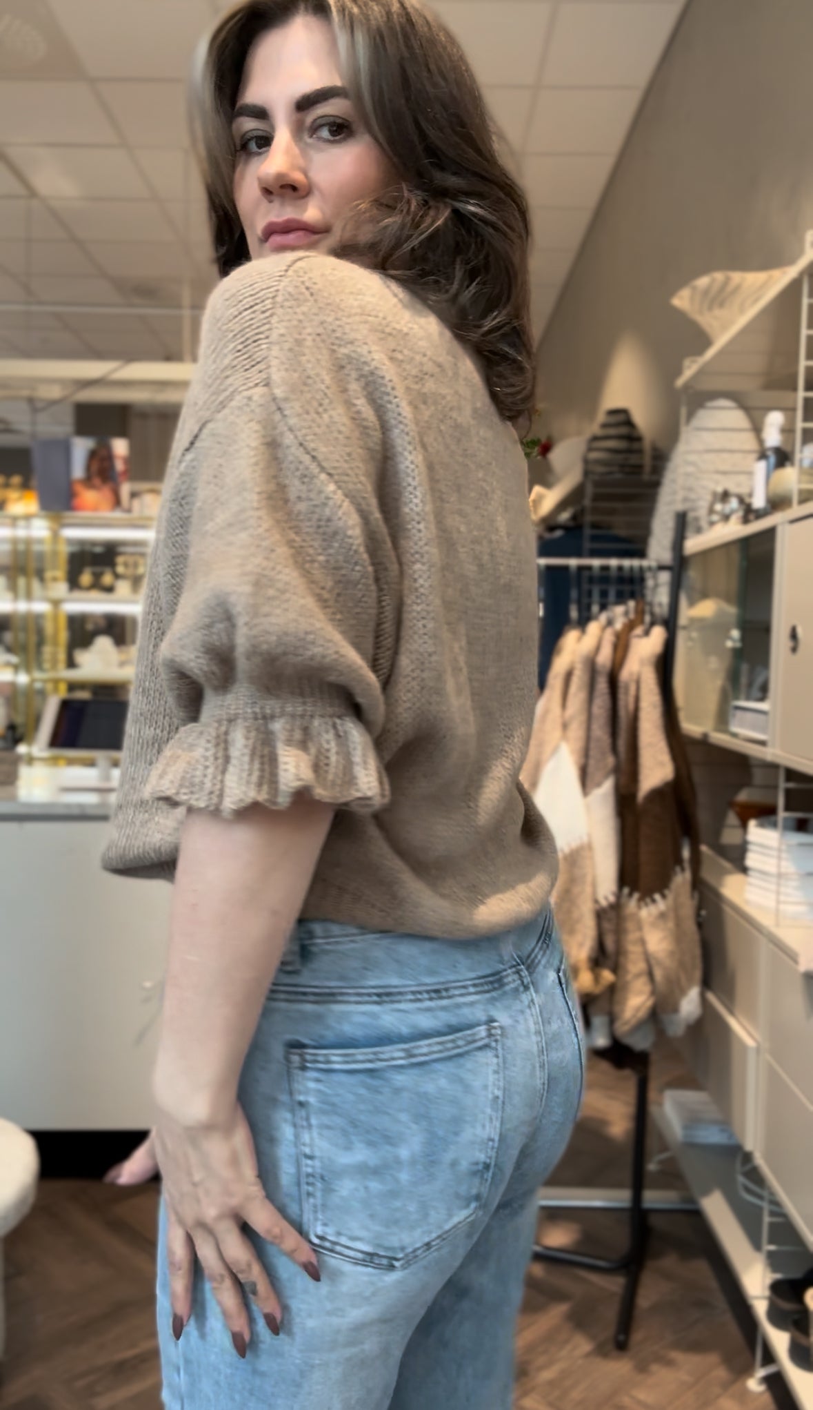 ROMA Tröja med volangärmar Camel Onesize 36-44