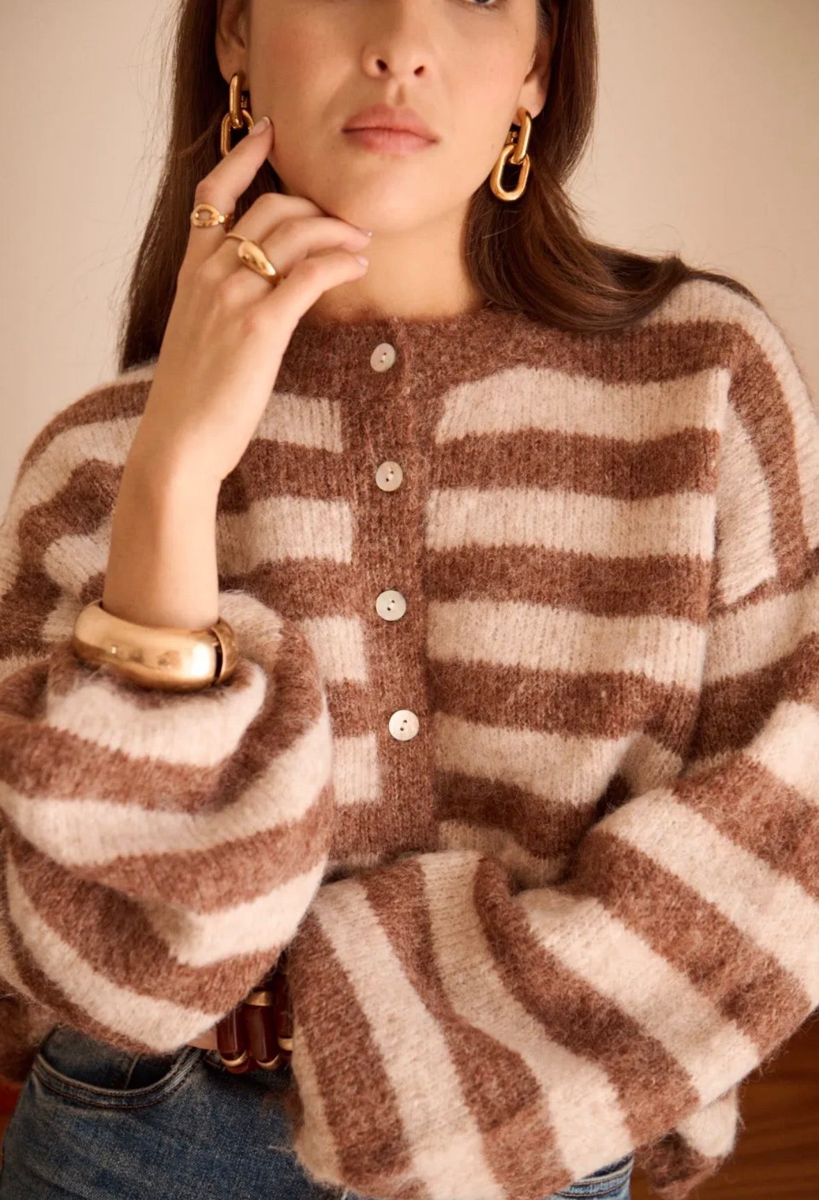 Matilda stickad Kofta Camel Onesize