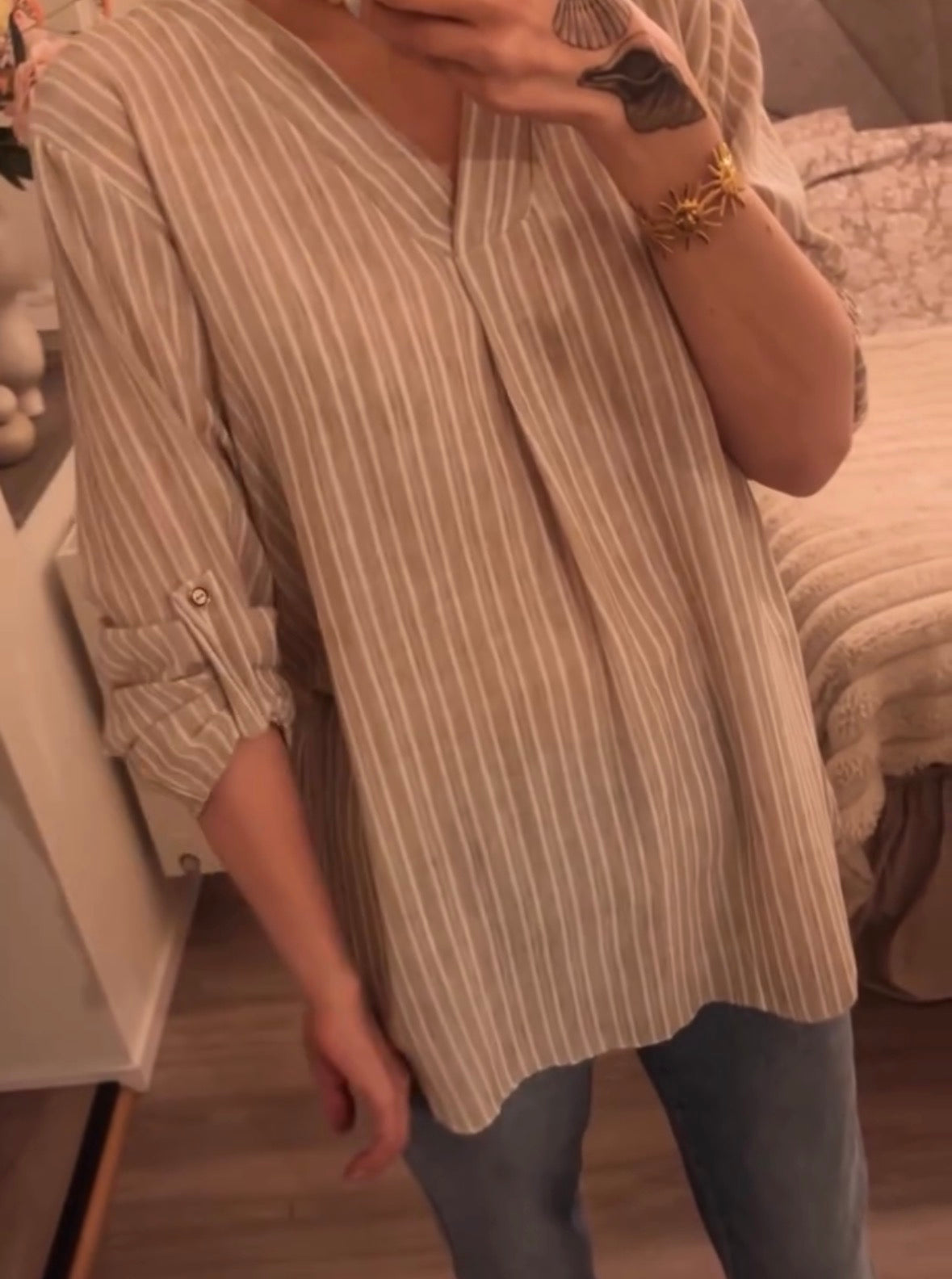 Randig blus beige S-L