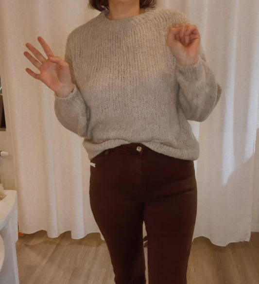 Holly supermjuk stickad tröja  Taupe/Havre