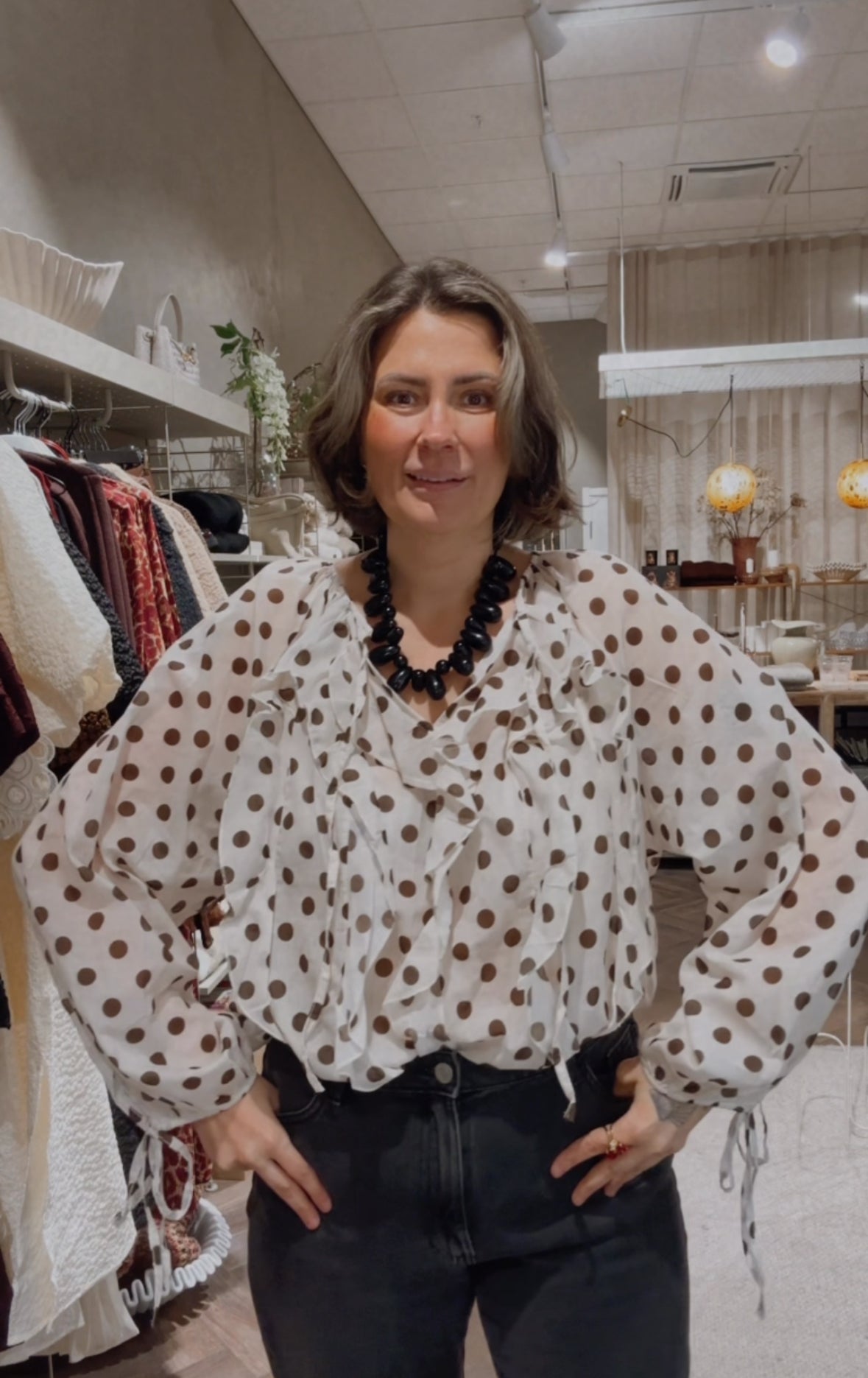 Bella blouse beige brunprickig