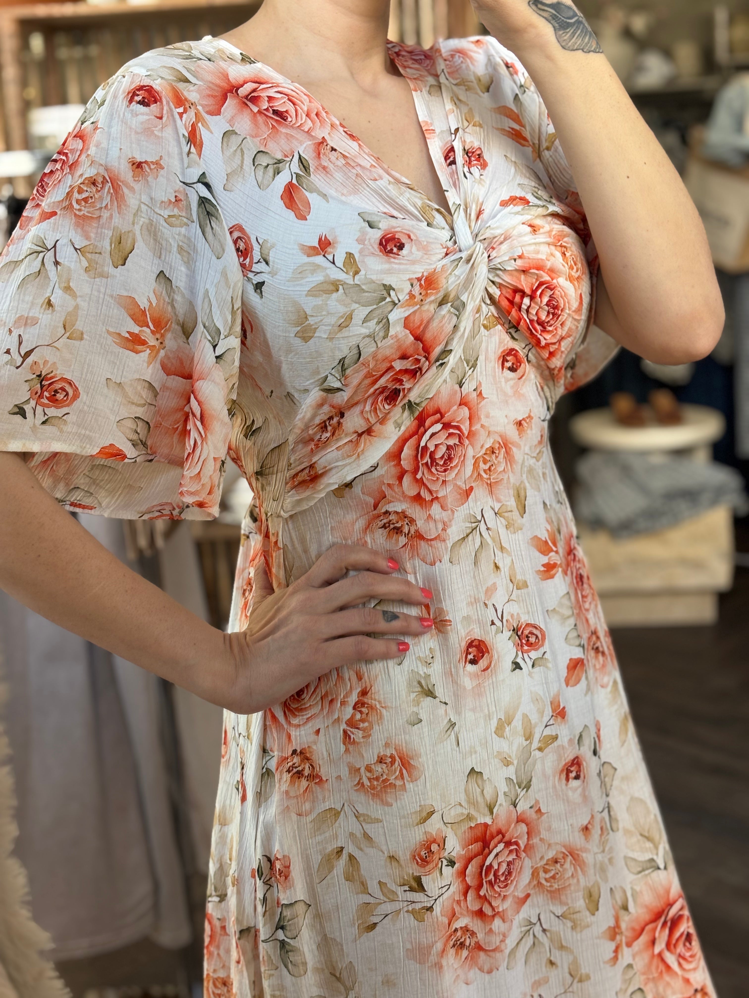 Rose dress coral & creme