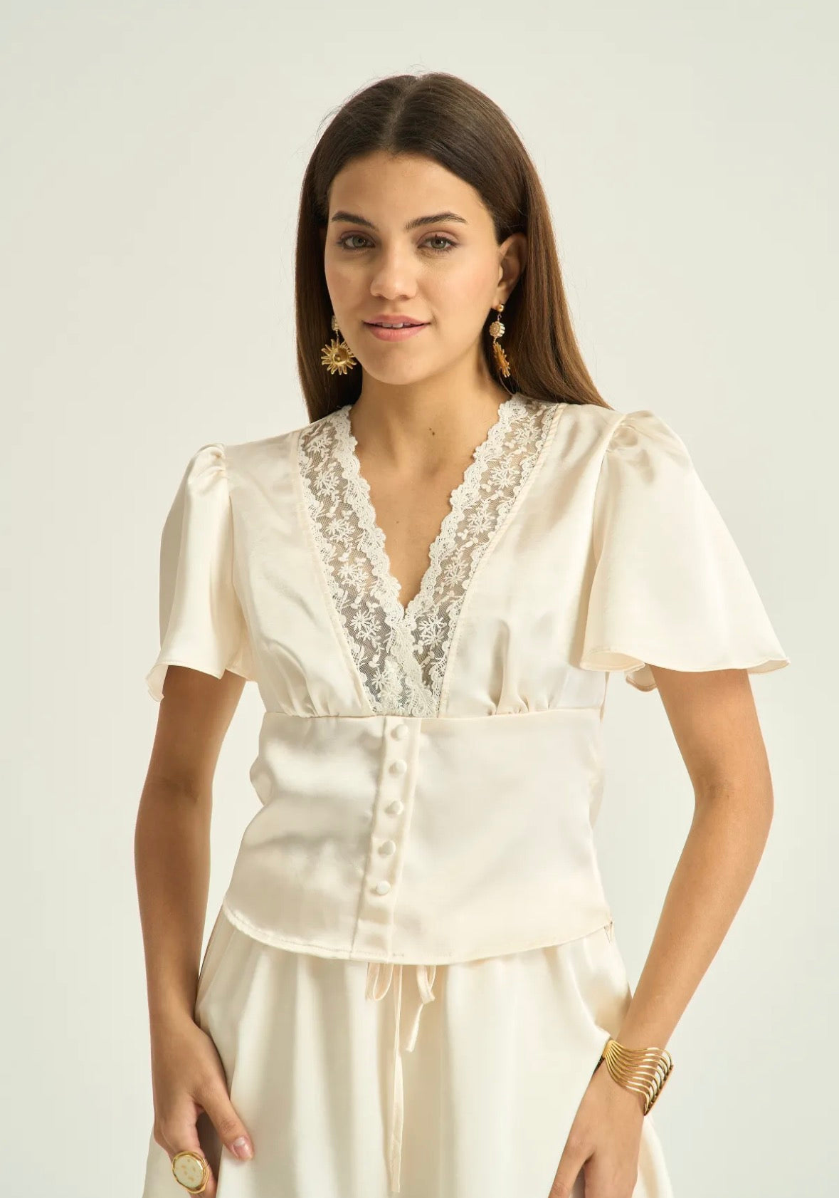 Kate satinblus Beige