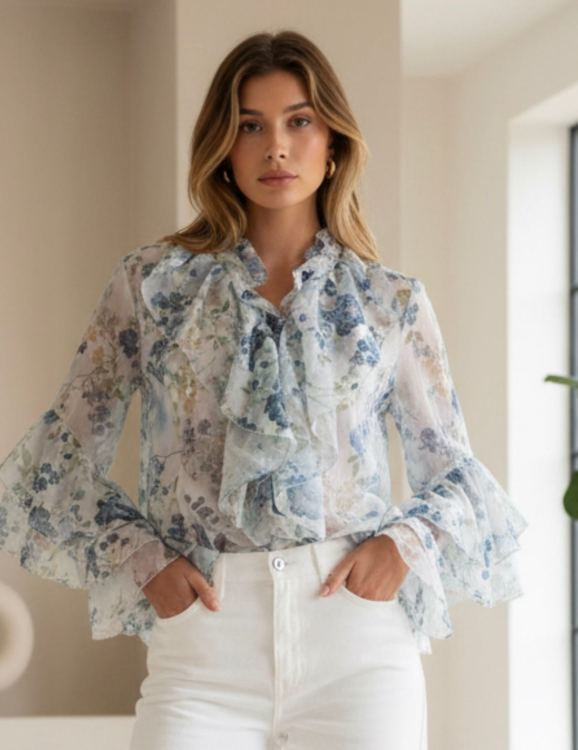 Emelie Tryckt blus i tencel Marine