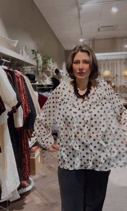 Bella blouse beige brunprickig