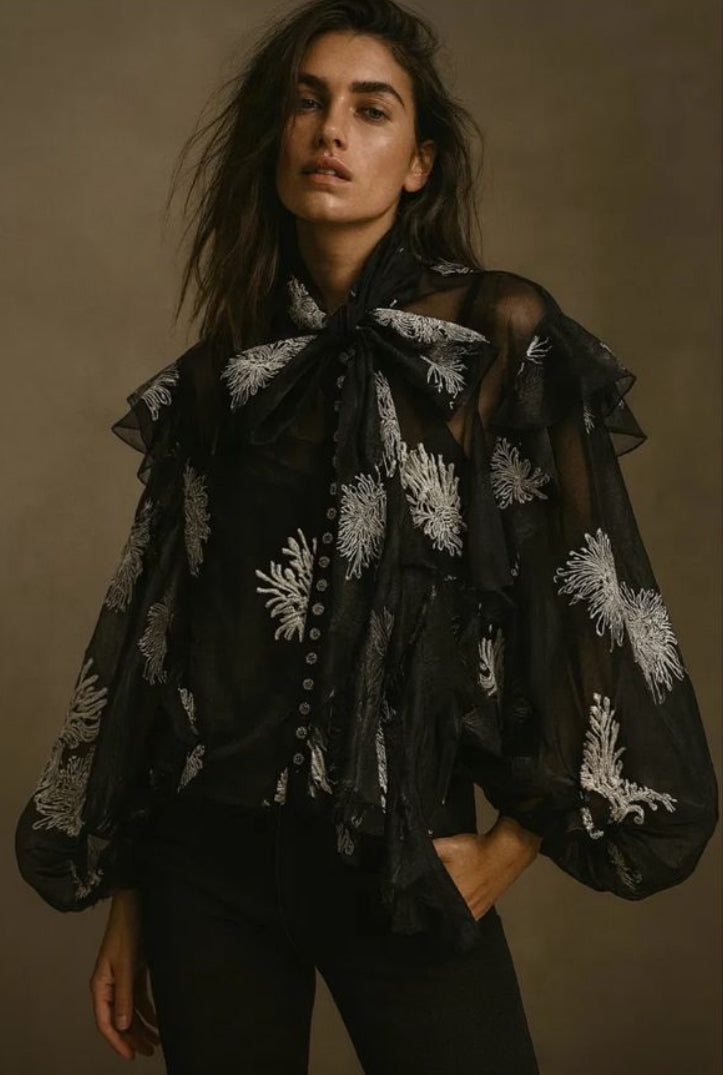 Dreamblouse blus svart Med vitt mönster