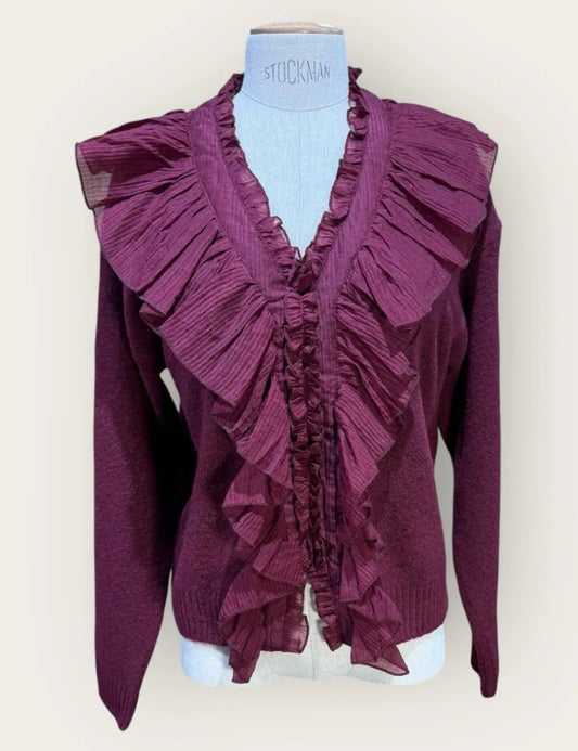 Lou stickad cardigan med volanger Burgundy