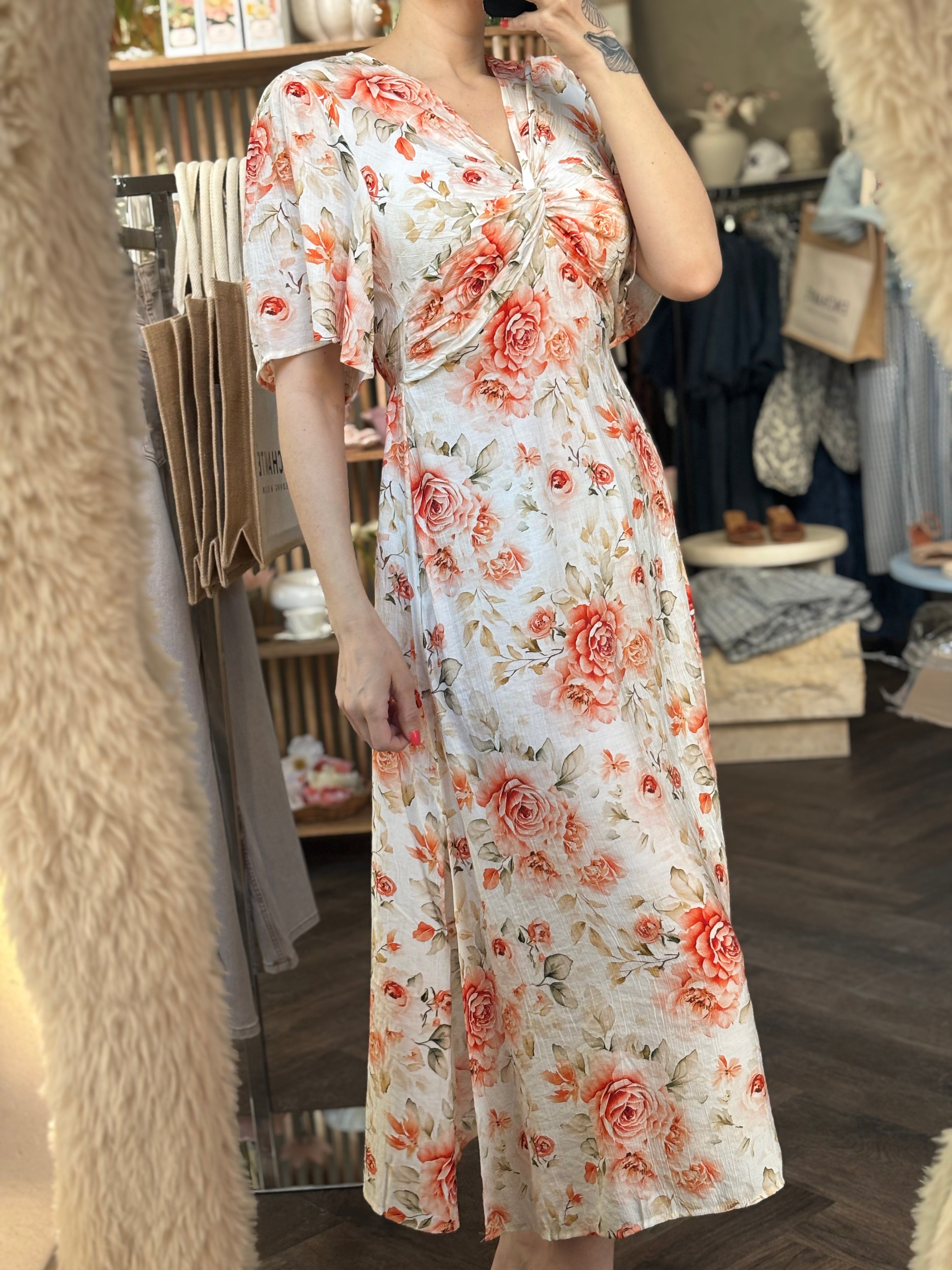 Rose dress coral & creme