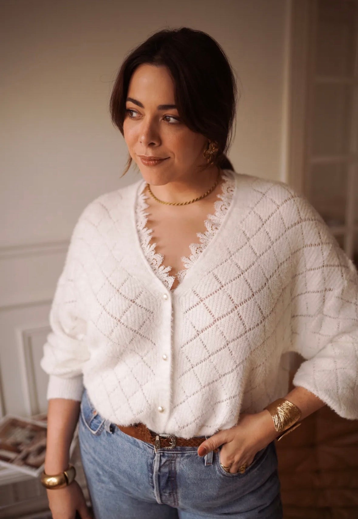 CURVE Kofta med spets vit