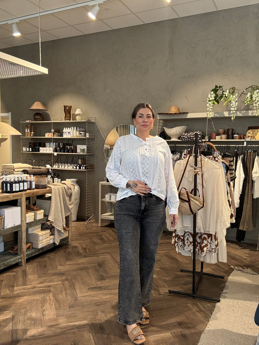 Linda Jeans med vida ben och hög midja Mörk grå