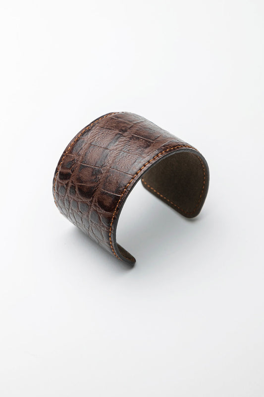 Leather croco bracelet Brown