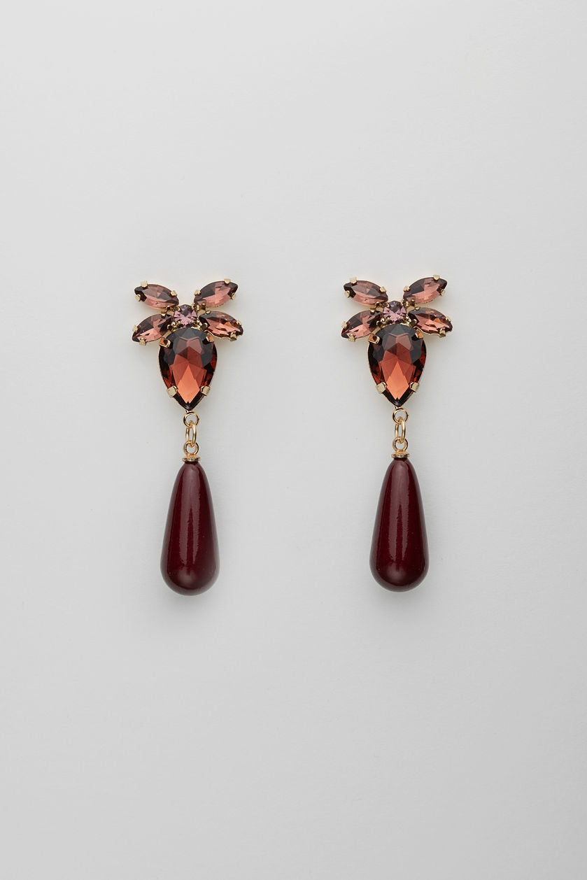 Stone drop earrings Burgundy
