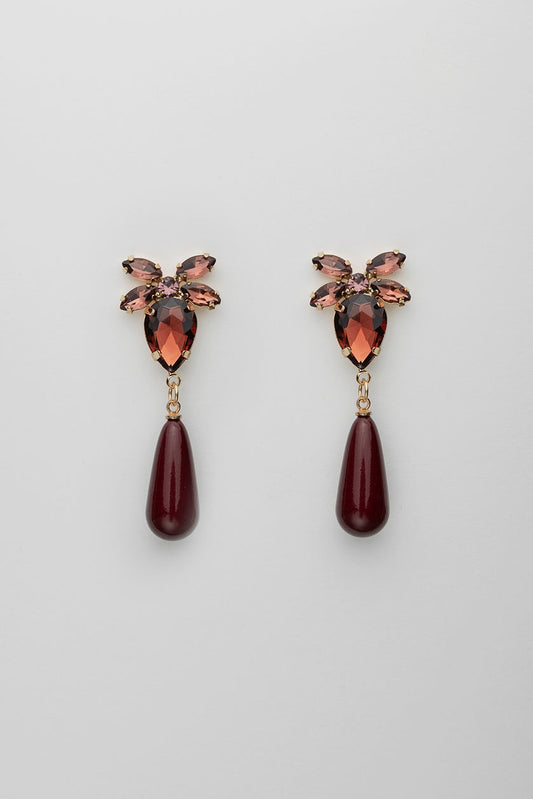 Stone drop earrings Burgundy