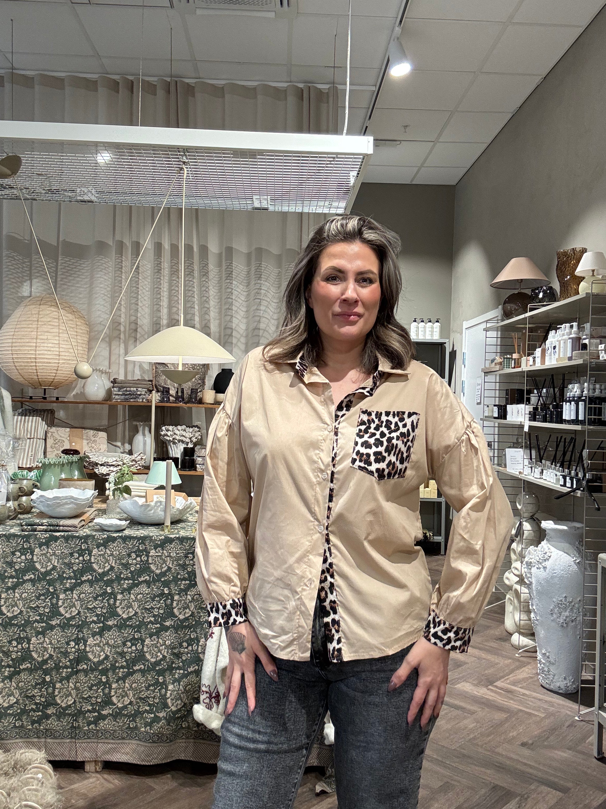 Lo Bomullsskjorta beige leo /36-42