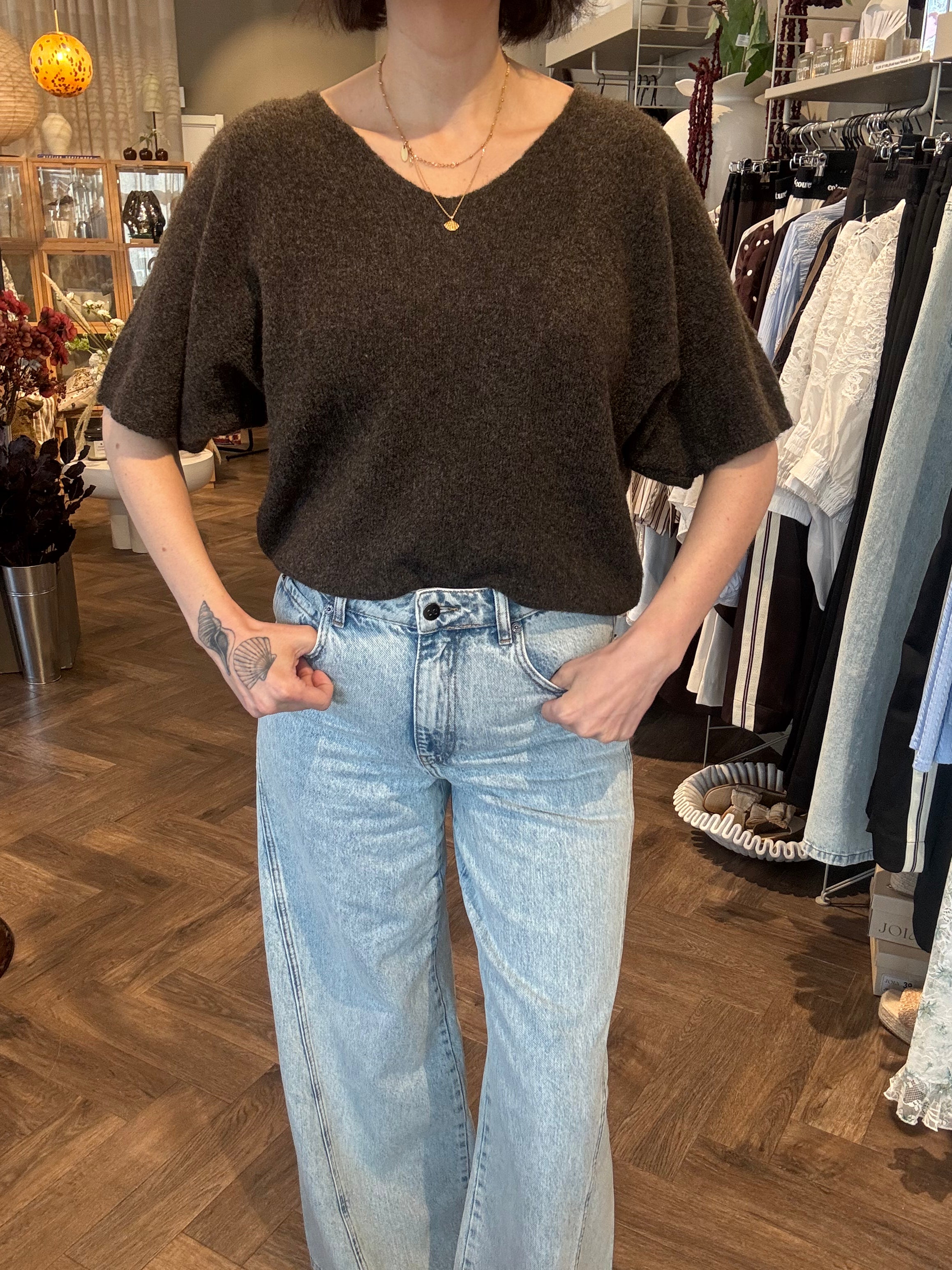 Tröja Lovisa Brun kort ärm CosyHouse Mörkbrun