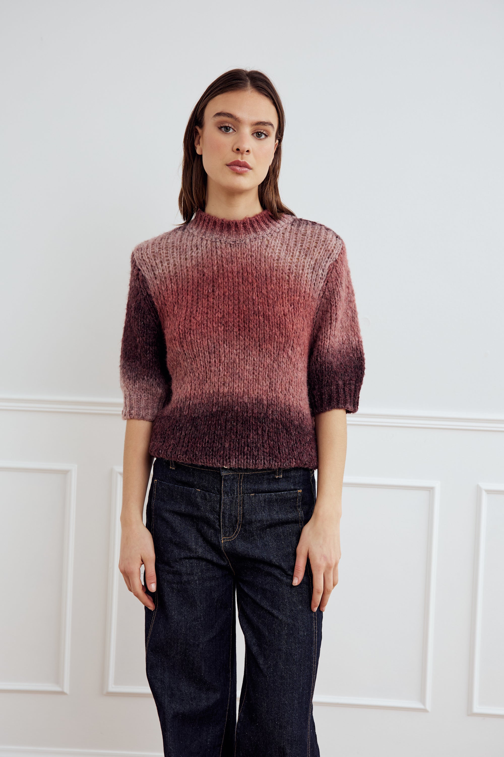 Leana knit top Brown red combo