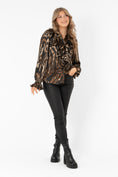 Load image into Gallery viewer, CHIARA BLOUSE DARK CHOCLATE/BLACK/SAND
