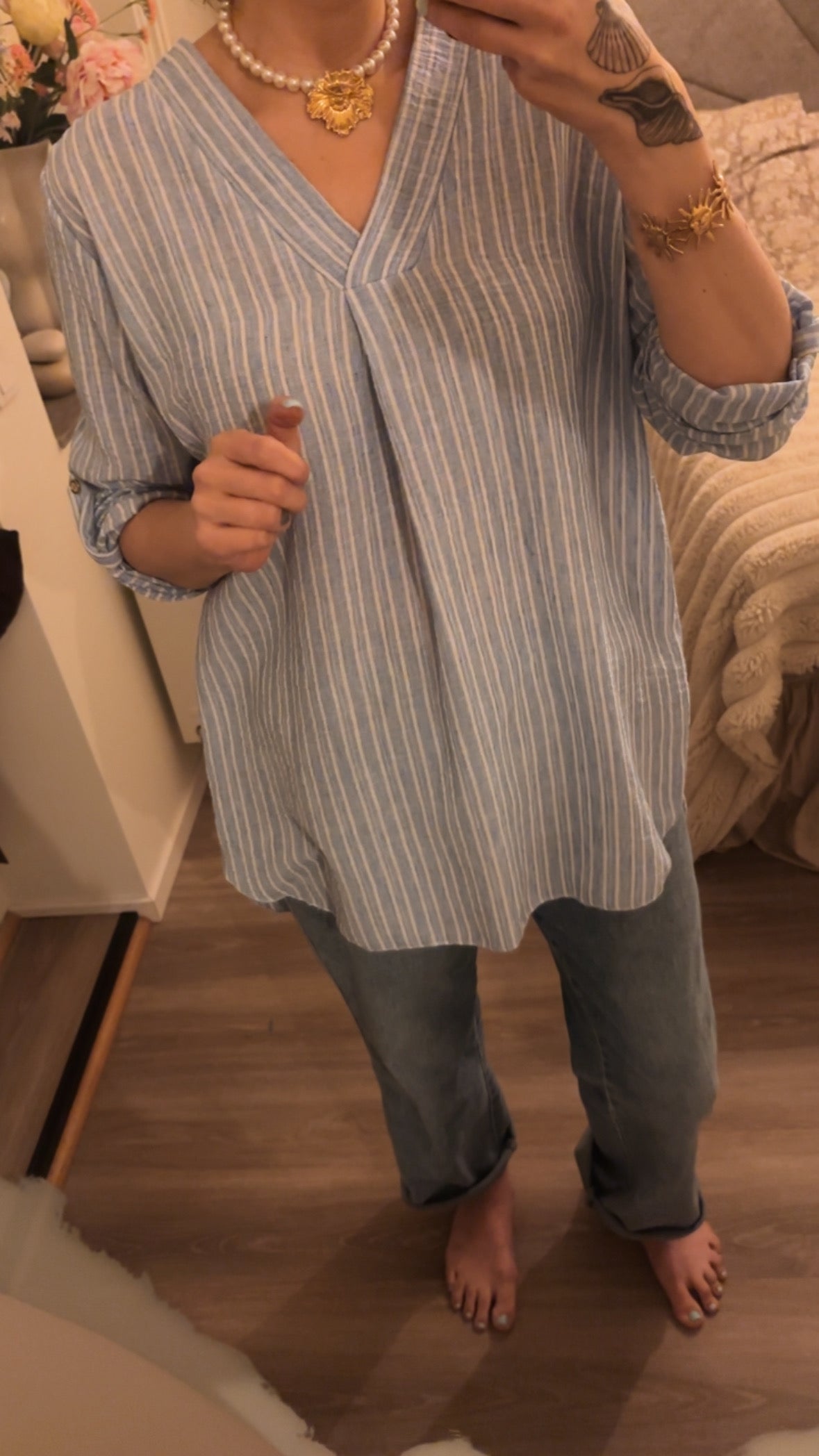 Randig blus blå S-L