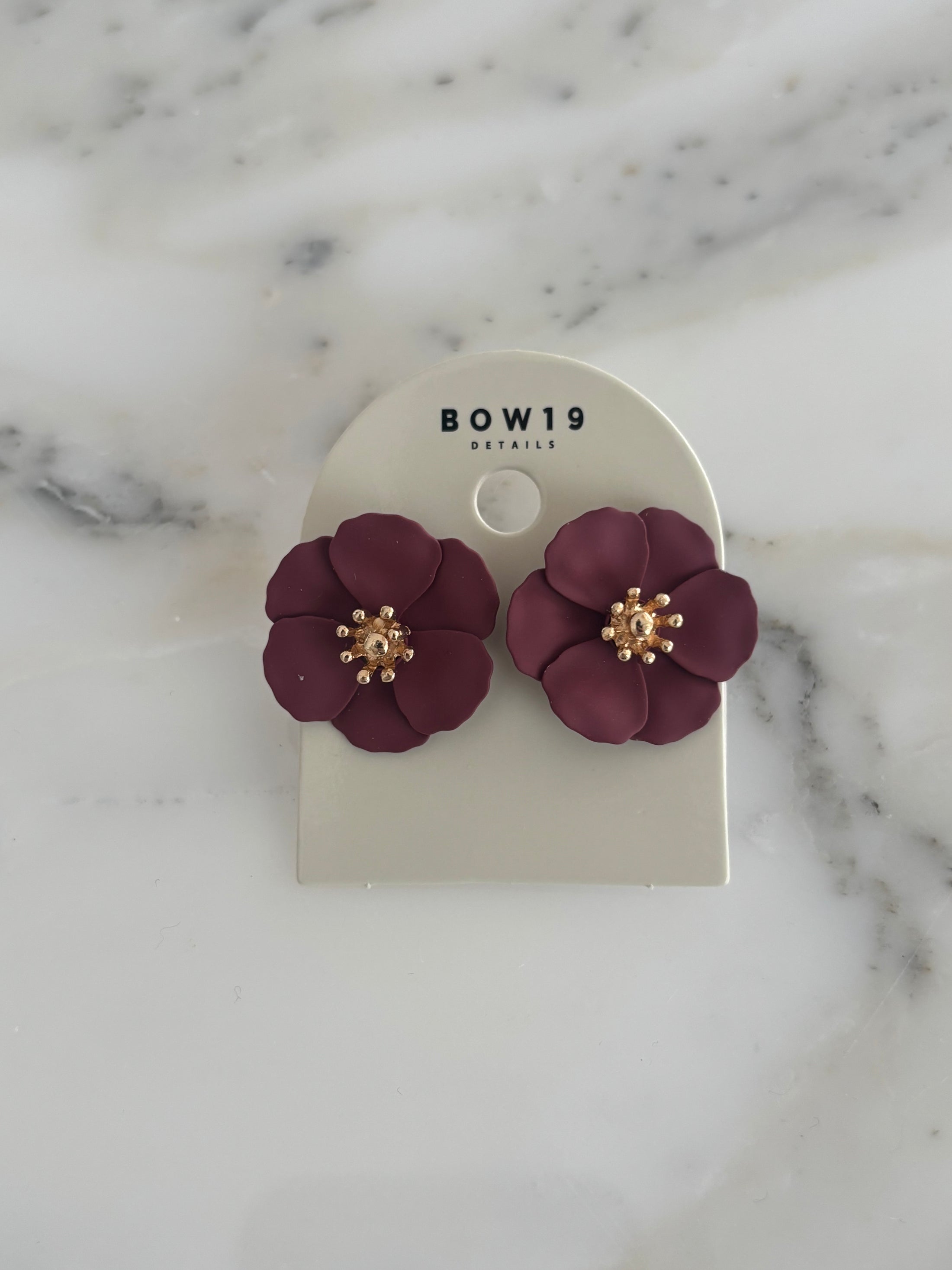 Flower small earrings Burgundy