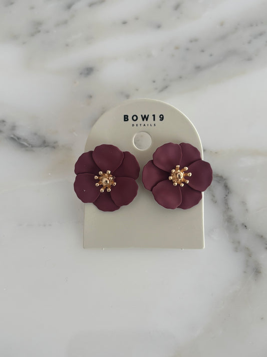 Flower small earrings Burgundy