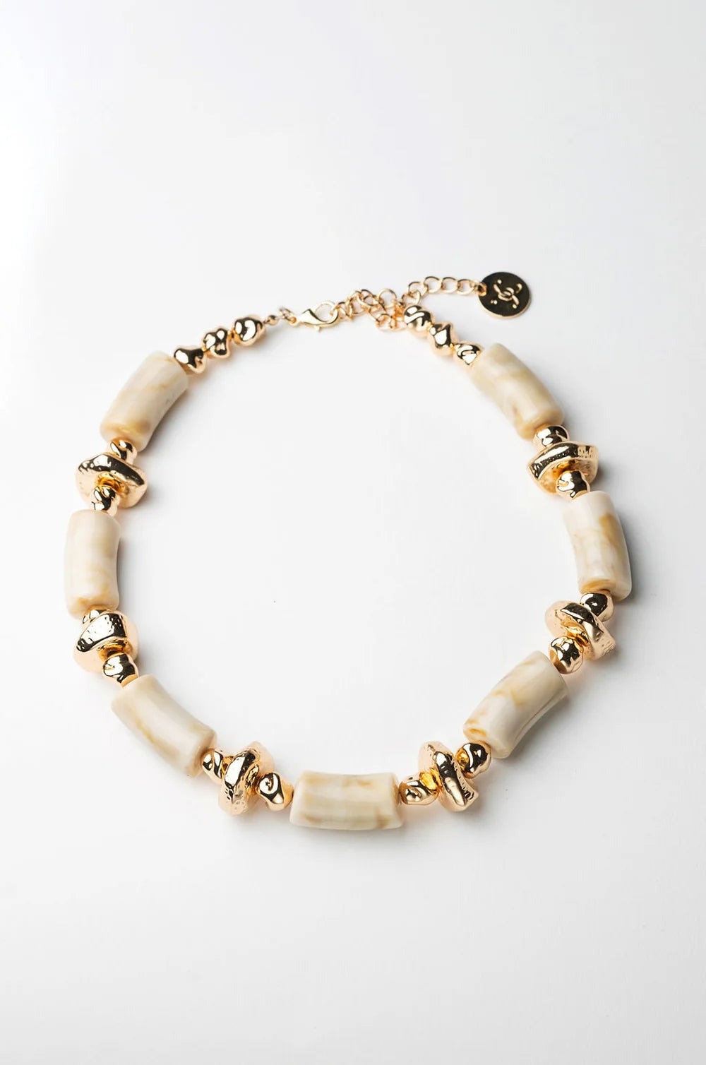 LUNA BEAD NECKLACE BEIGE MELANGE W GOLD