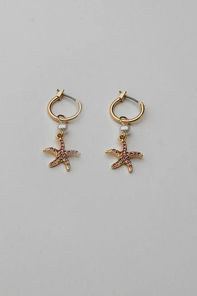 STARFISH HOOPS PINK W PEARL