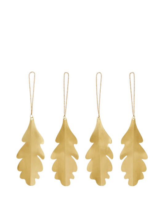 Oak Leaf Brass Ornaments - Set of 4