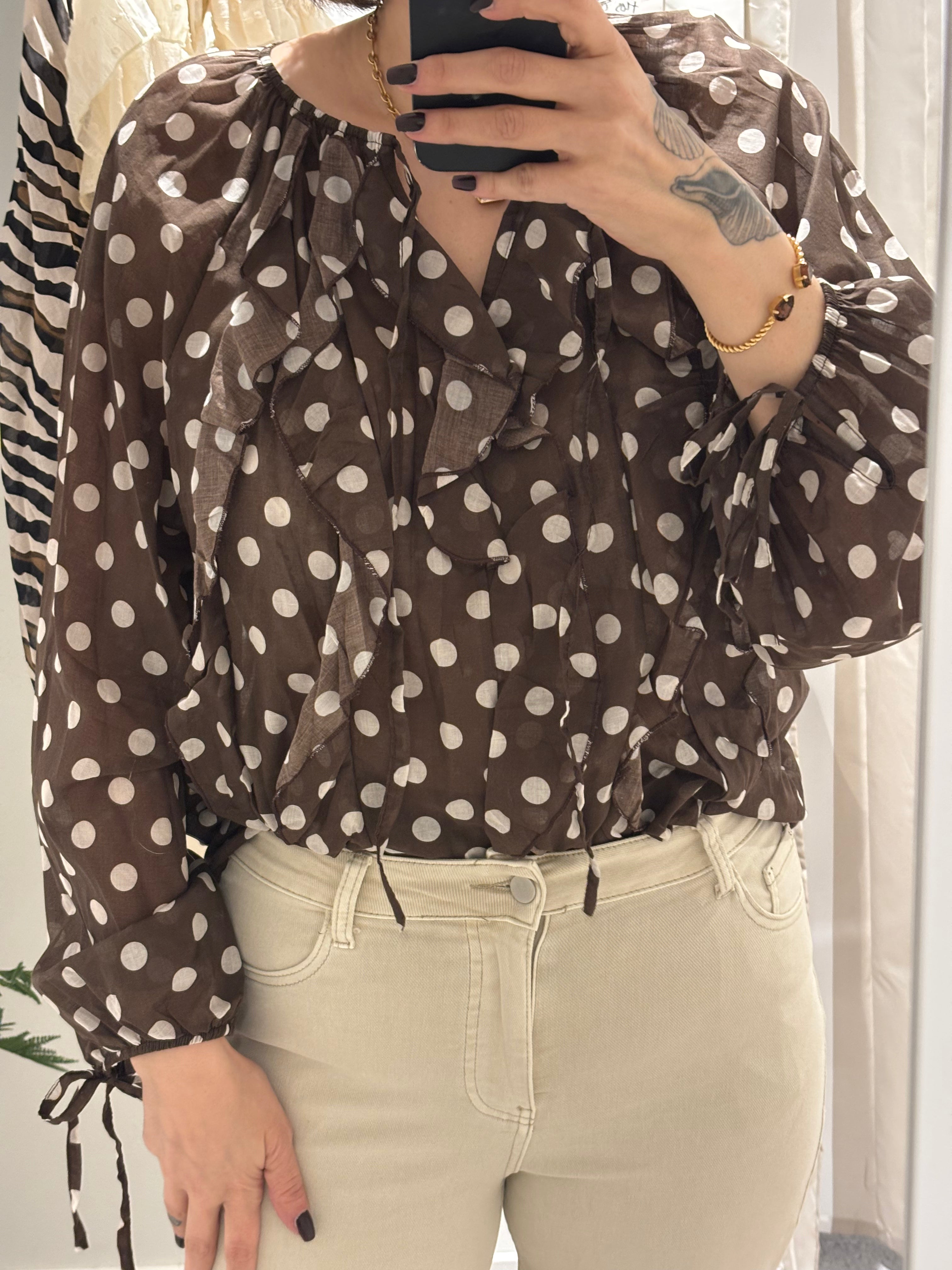 Bella Blouse Brun m Beige Prick