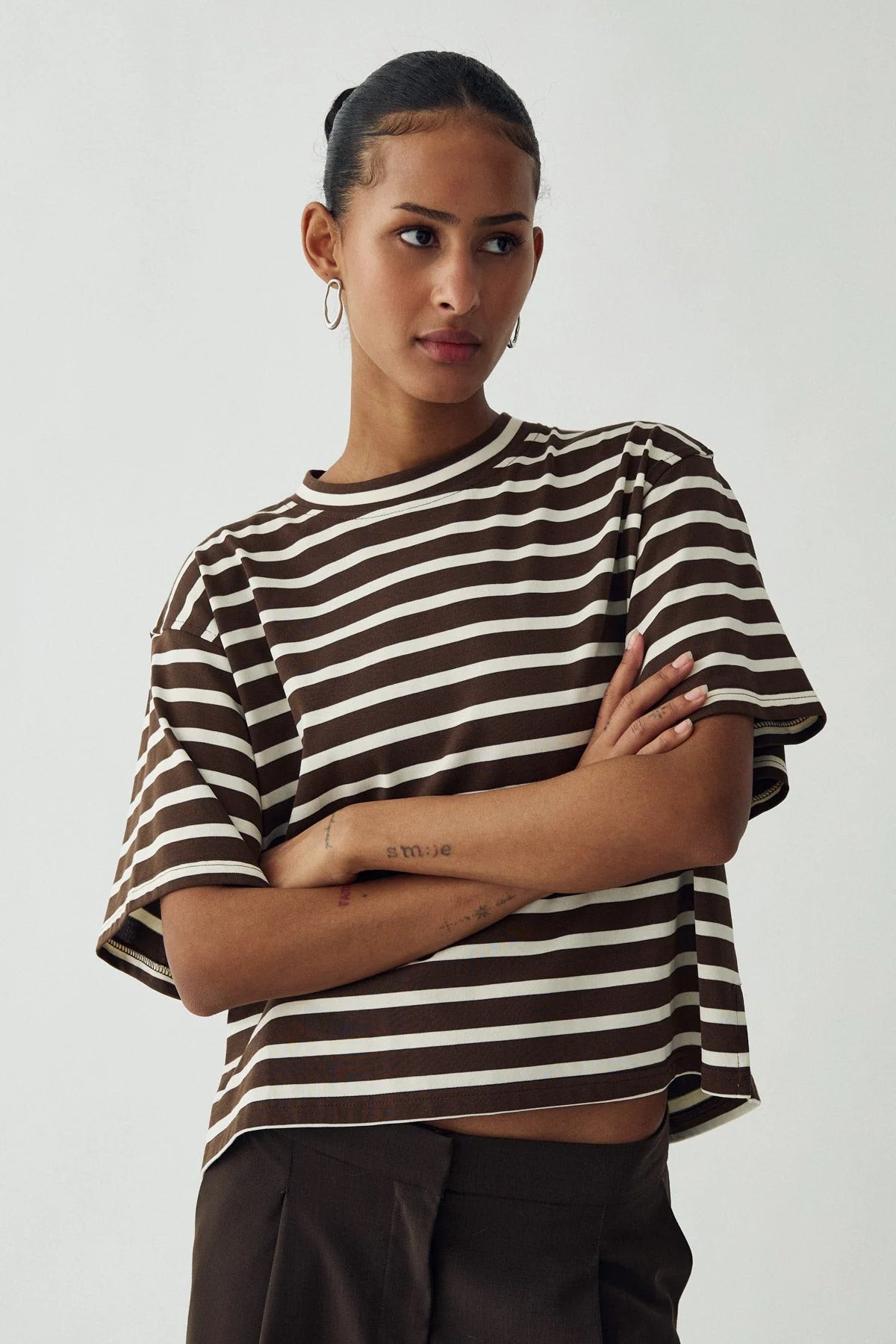 N-Maple T-Shirt Eton Brown Ivory Stripe