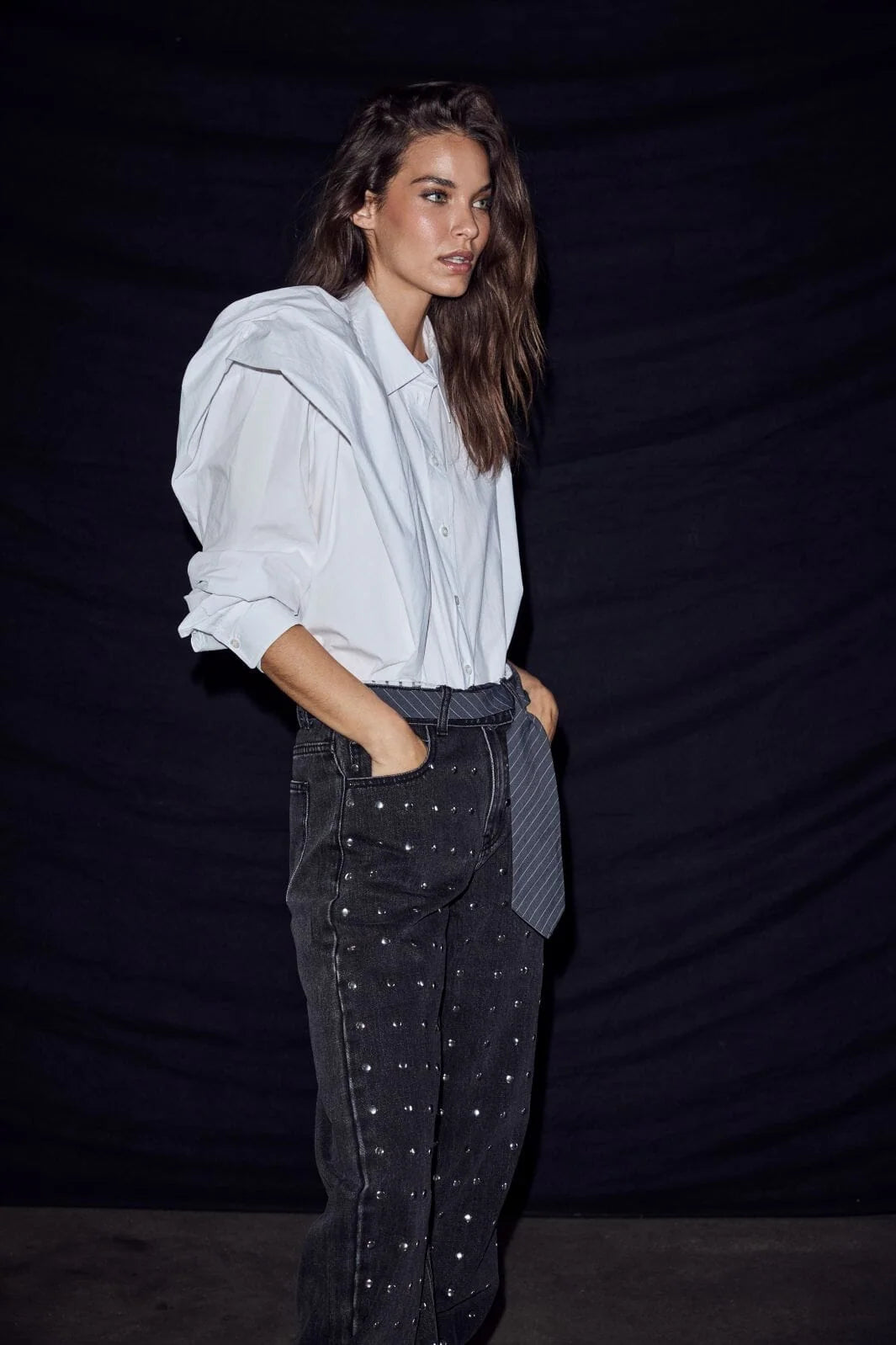 Hlaflip Waist Rivet Jeans