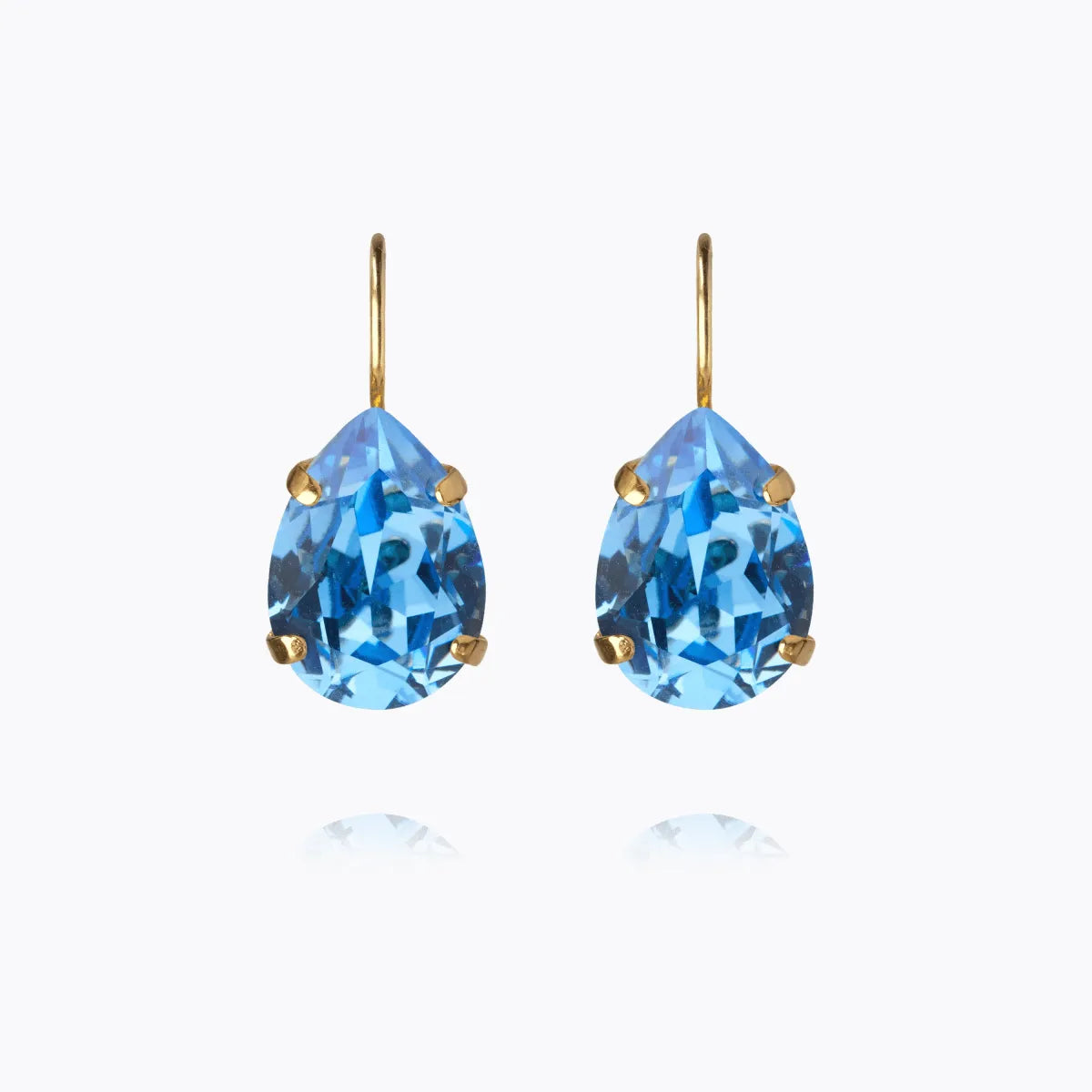 Mini Drop Clasp Earrings Gold Recreated Ice Blue