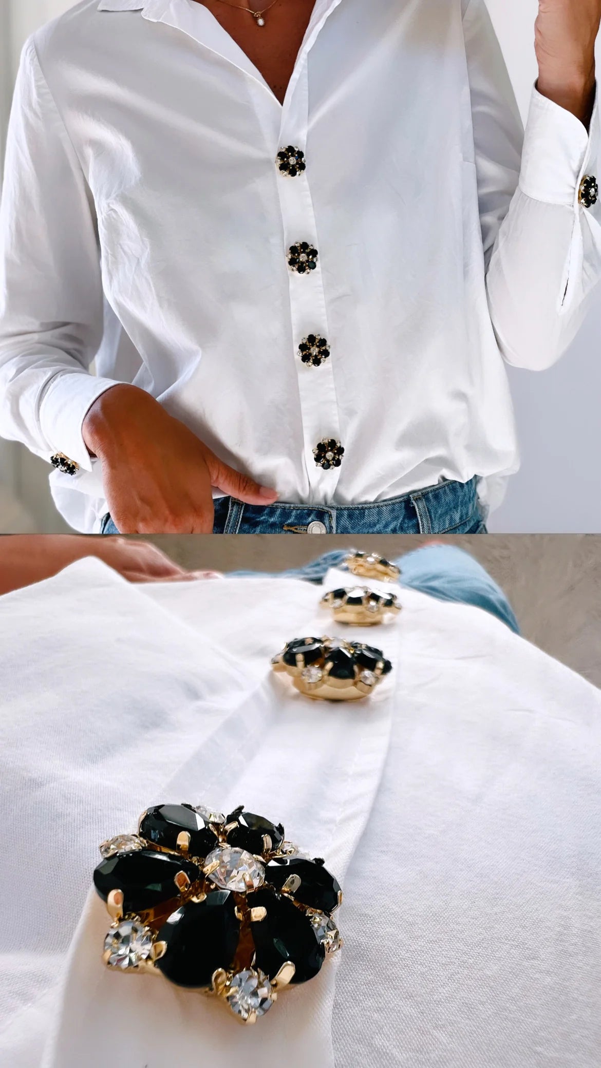 MAJA – BLACK & WHITE FLOWER BUTTON CHARM GOLD