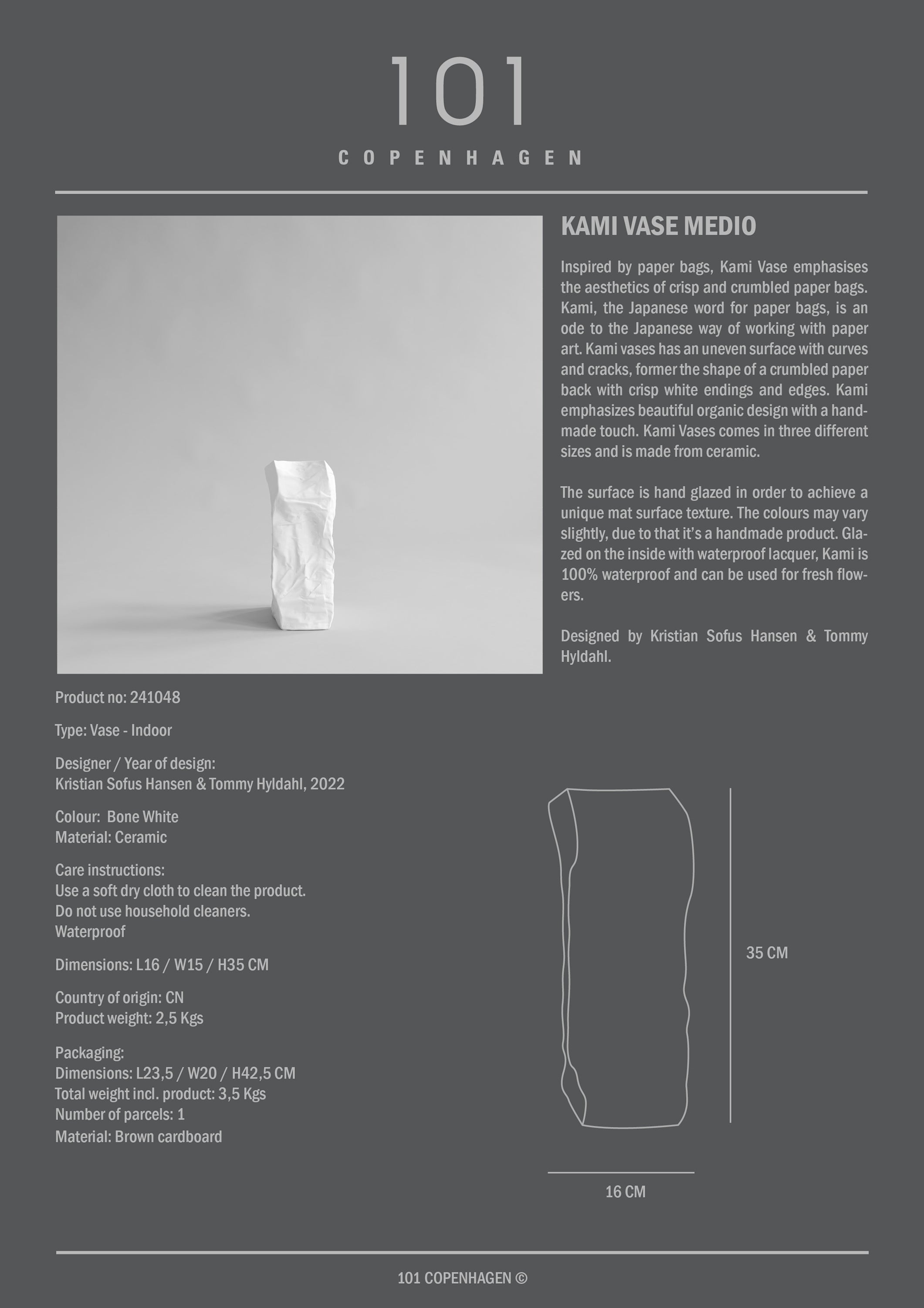 Kami Vase, Medio - Bone White
