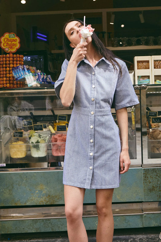 Benita Dress Randig vit/blå