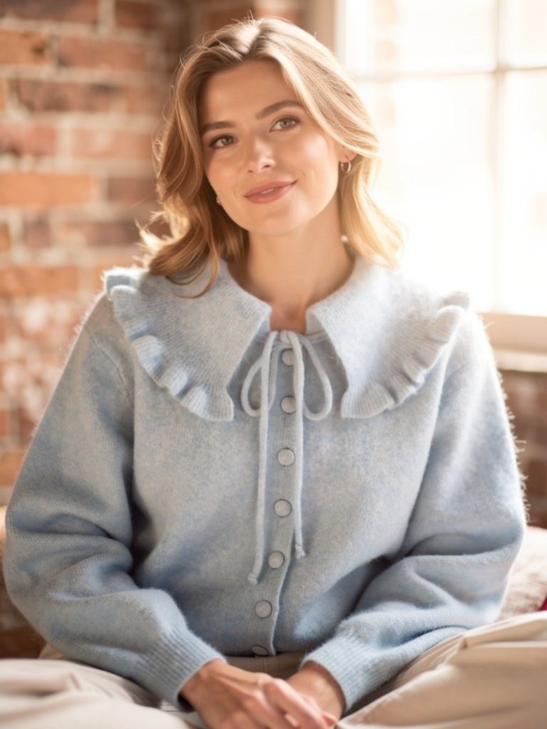 Lilly Stickad tröja med krage Sky Blue