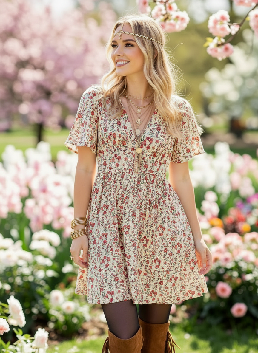 Spring dress med små blommor