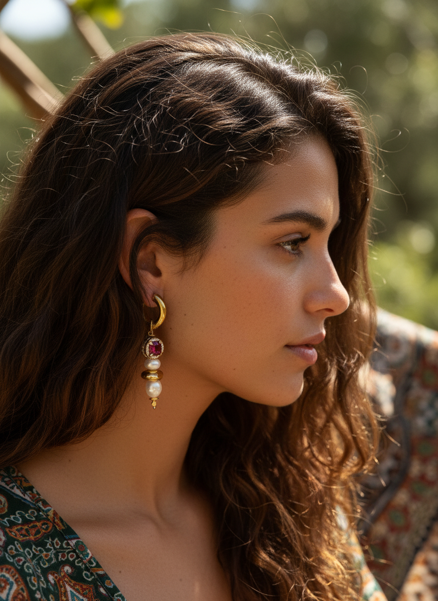 Örhänge med rosa kristall