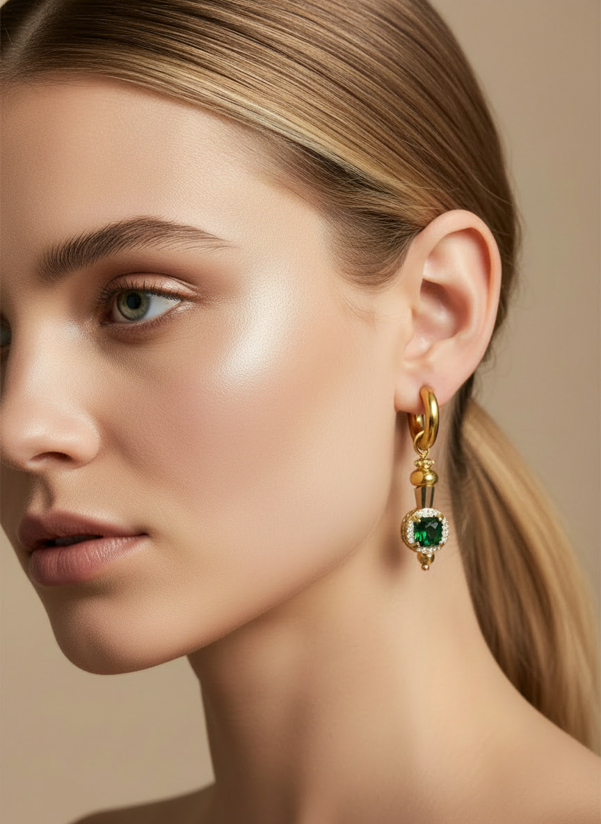 Örhänge med kristall grön 1 st