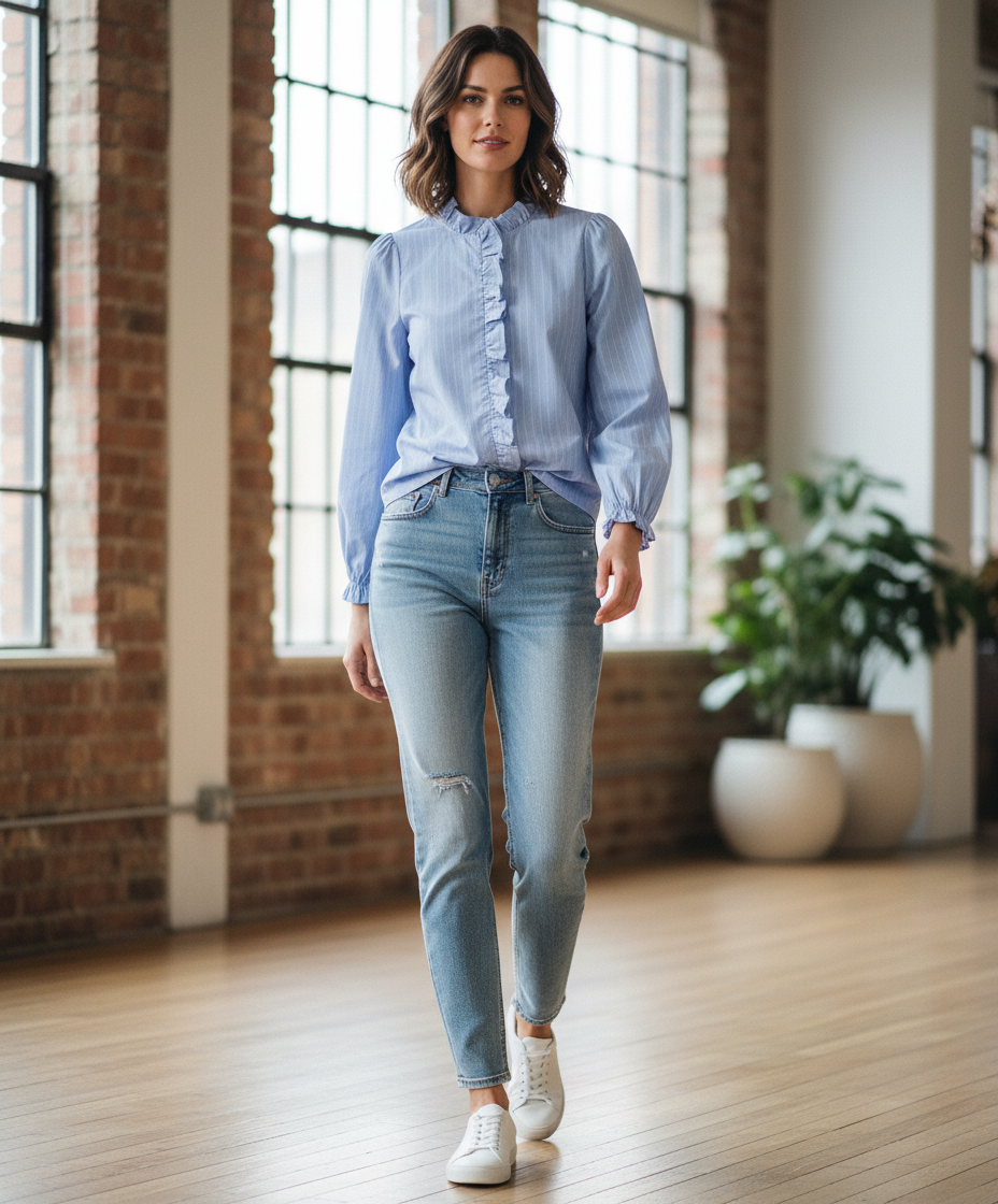 Anna blus blå med ränder