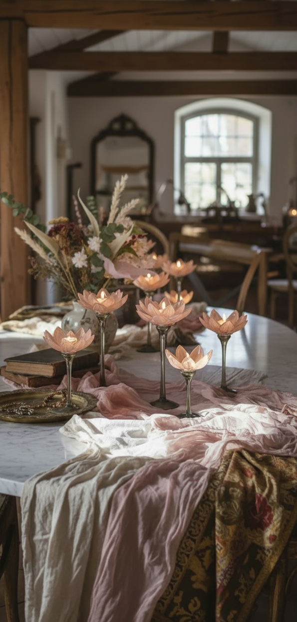 Näckros ljusstake persikorosa 25cm