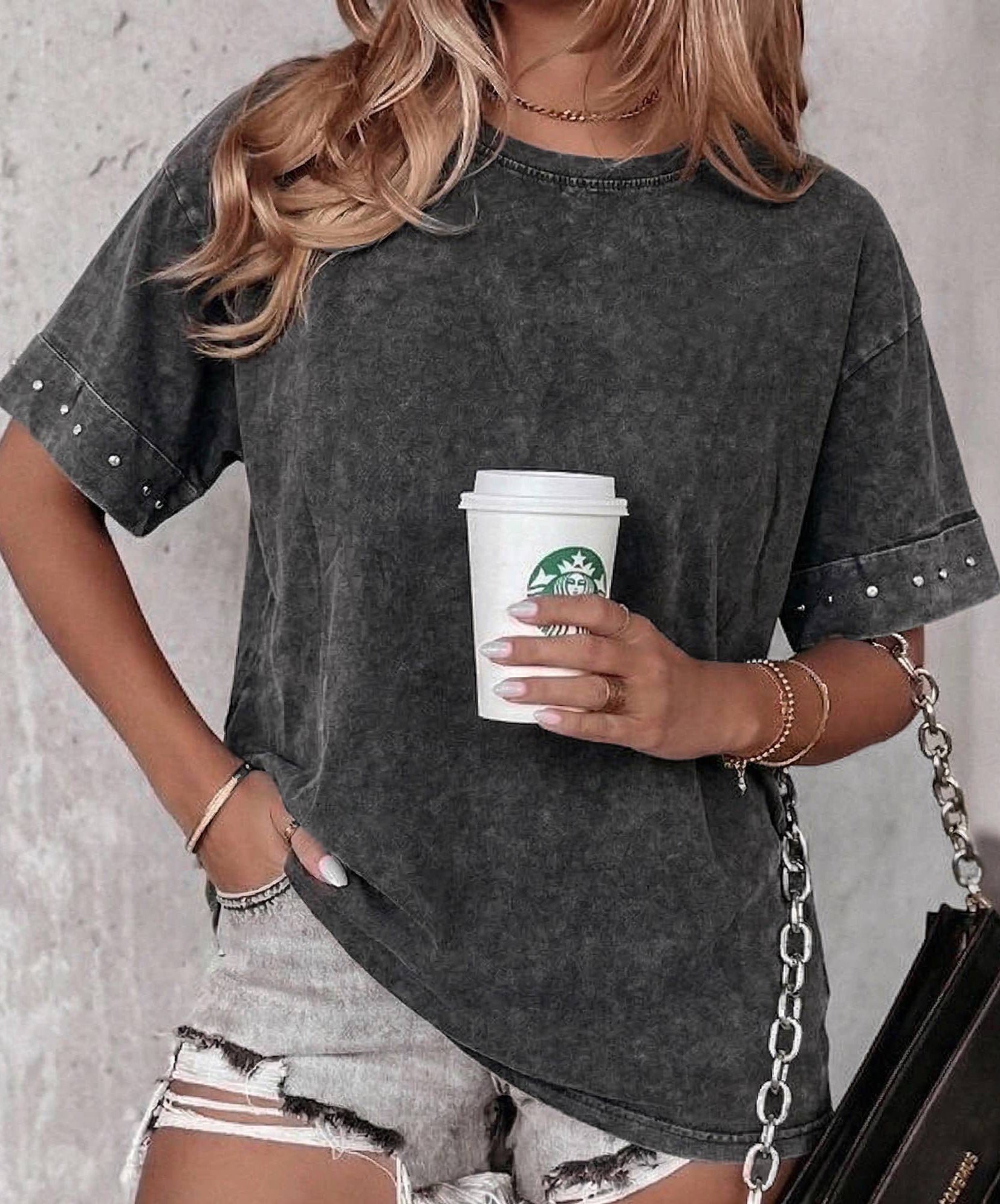 Washed svart T-Shirt Onezize XS-M