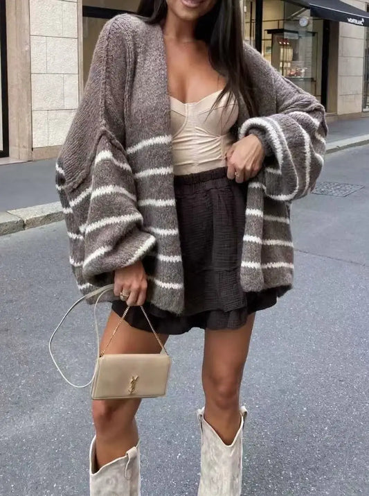 Randig oversize tröja - Taupe / En storlek