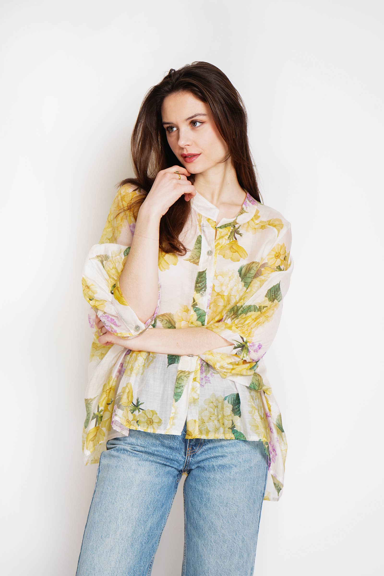 Felicia skjorta i tencel Soft Yellow & Lavande
