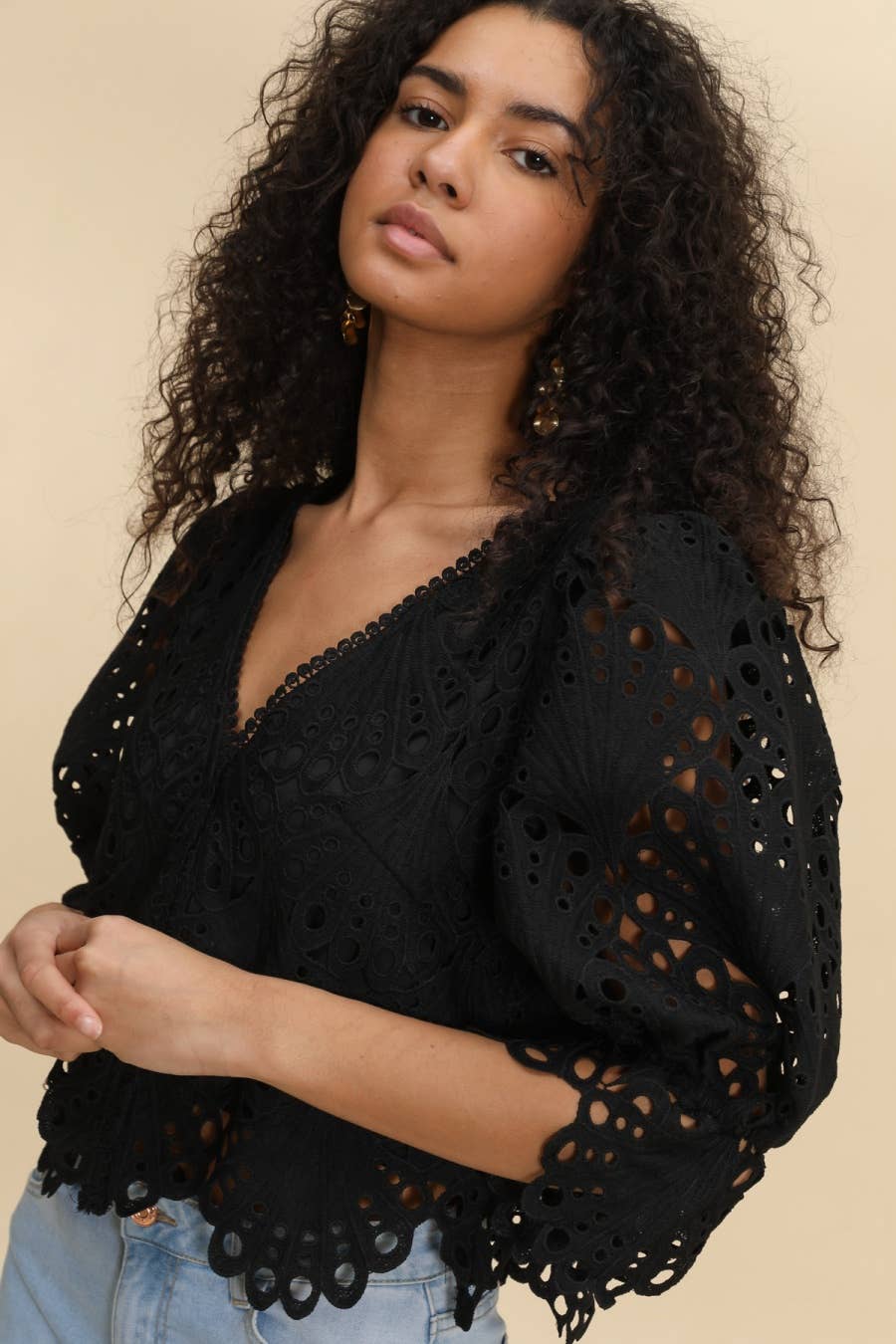 Guipure blus Svart