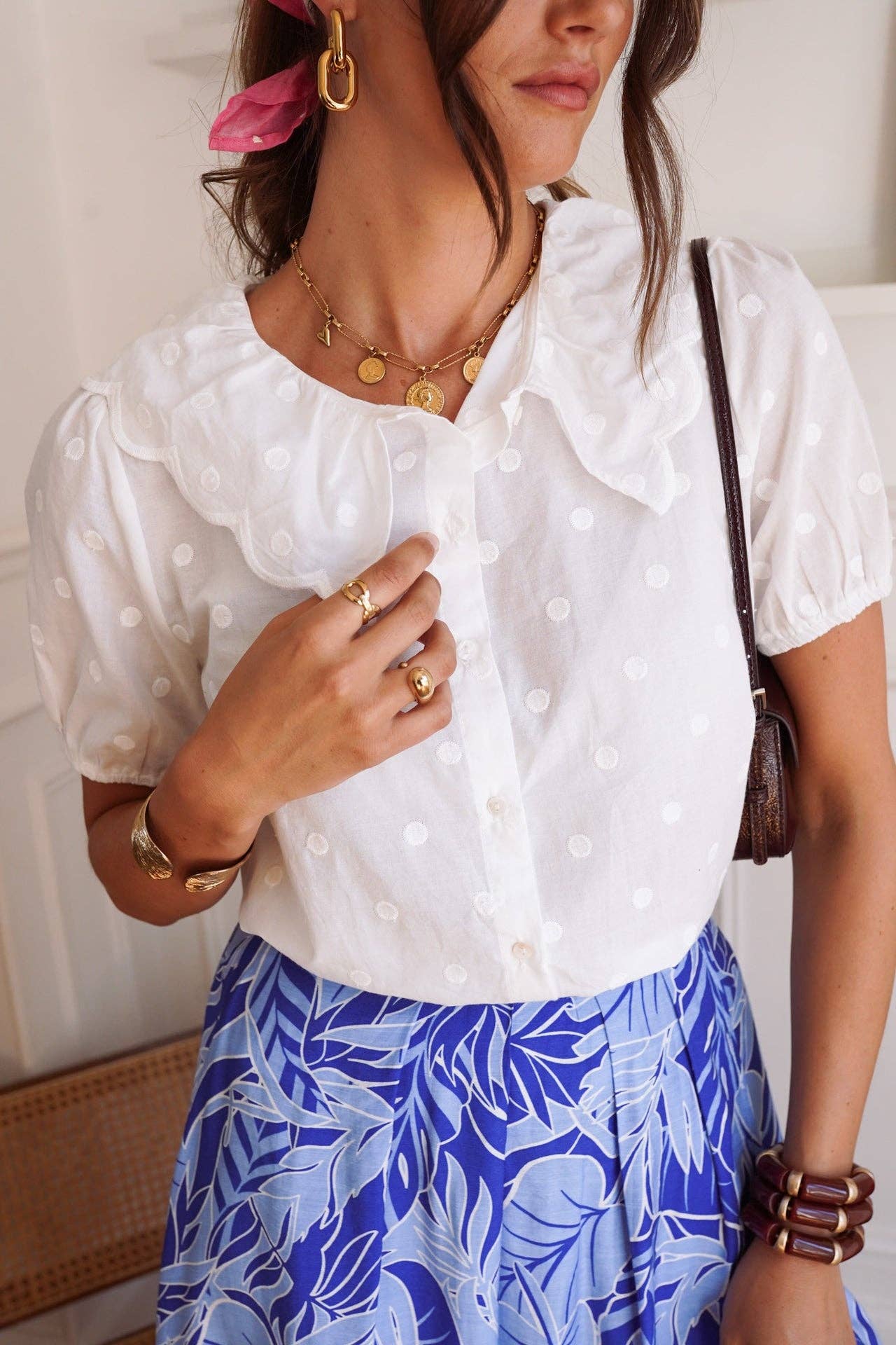 Blus Dots : Vit