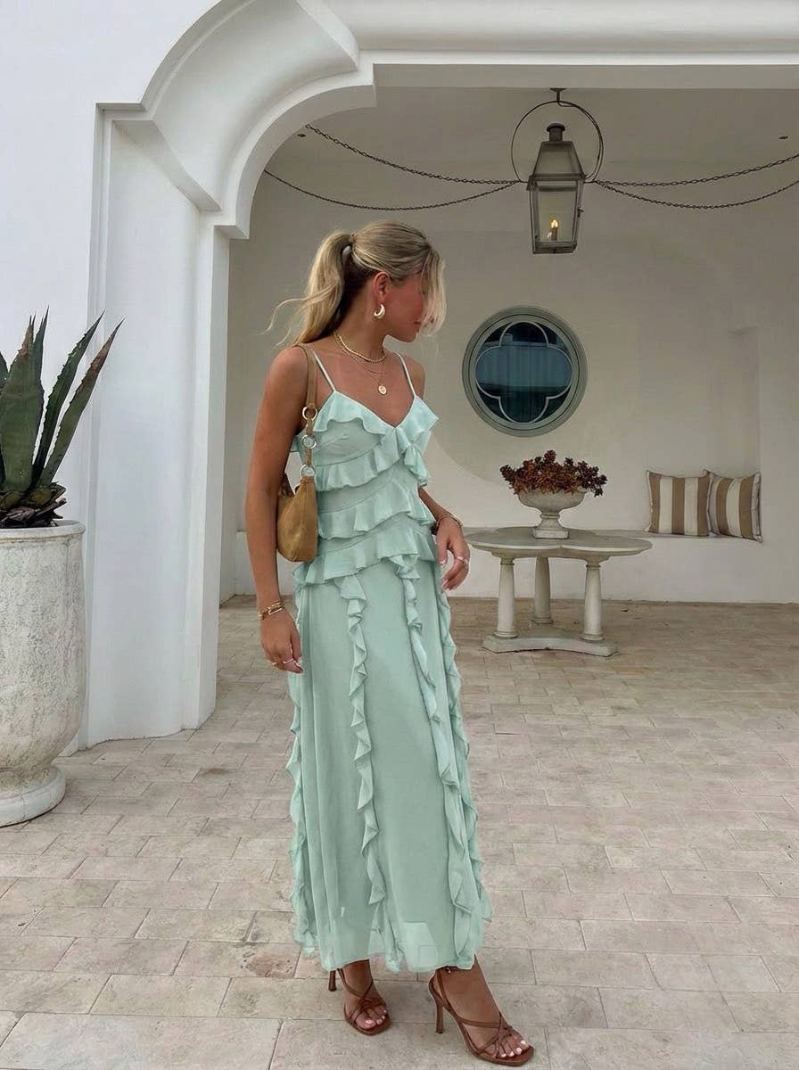 Kim KLÄNNING MED VOLANGER GRÖN