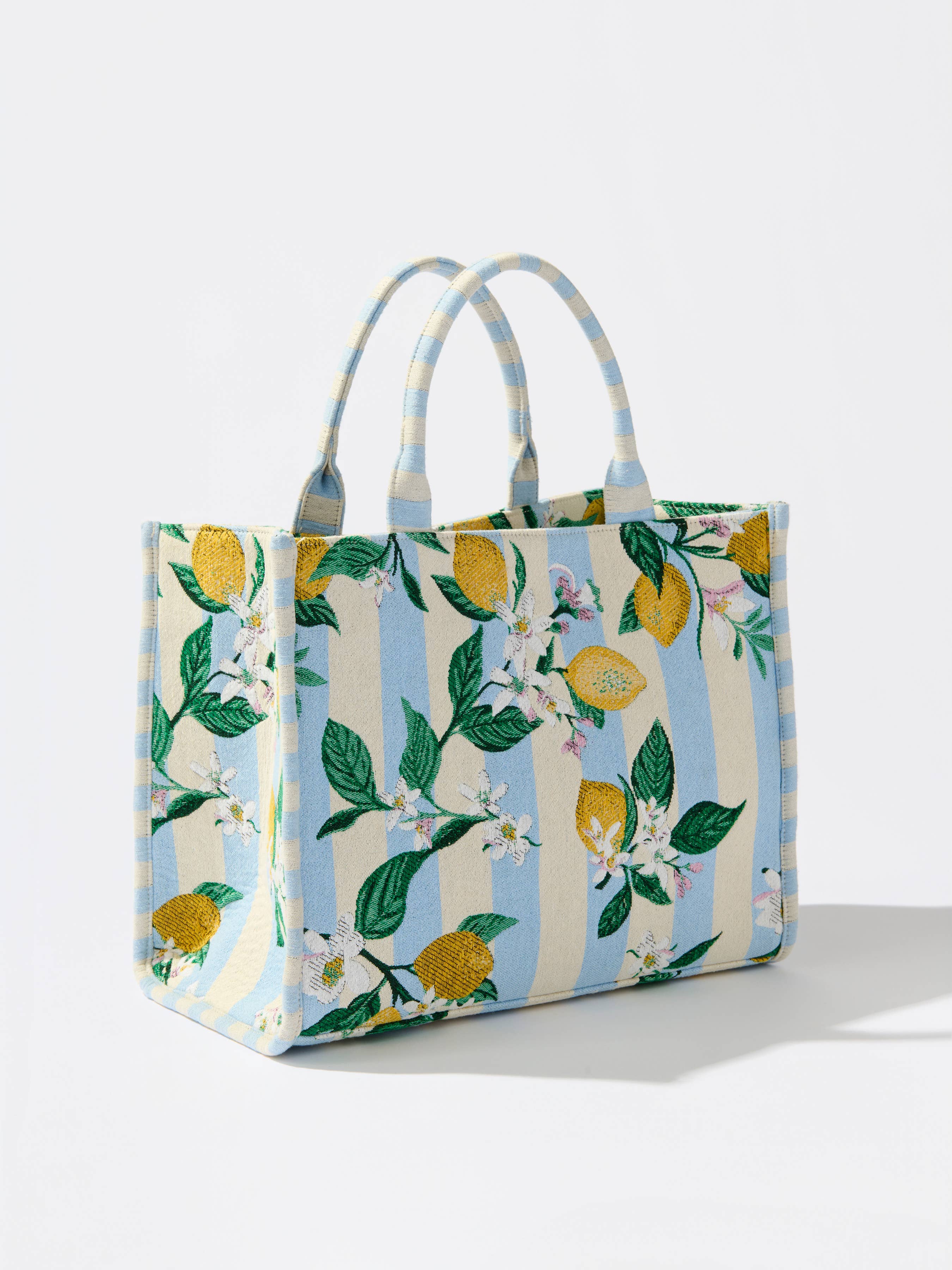 Citronrandig jacquard-tote, blå