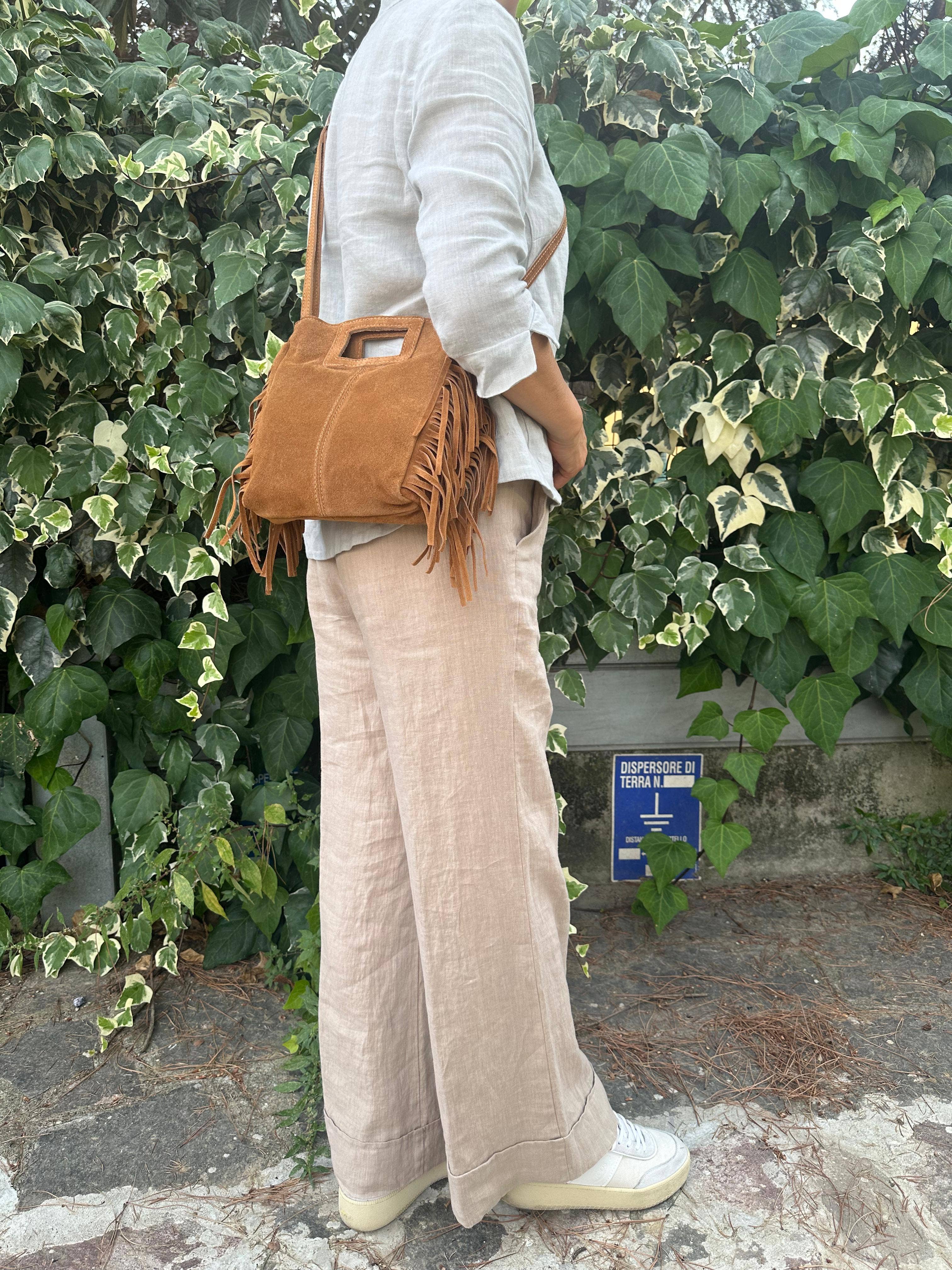 LILLY - väska i äkta mockaläder: Beige