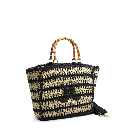 CROCHET Handväska med logotyp: Svart-Beige