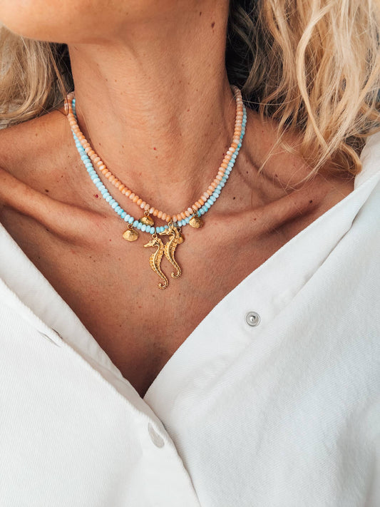 Snäckhalsband med sjöhäst- och snäckberlocker: Mint Grön